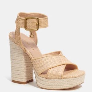 Coach Nelly Rafia Natural Woven Sandal/Heel